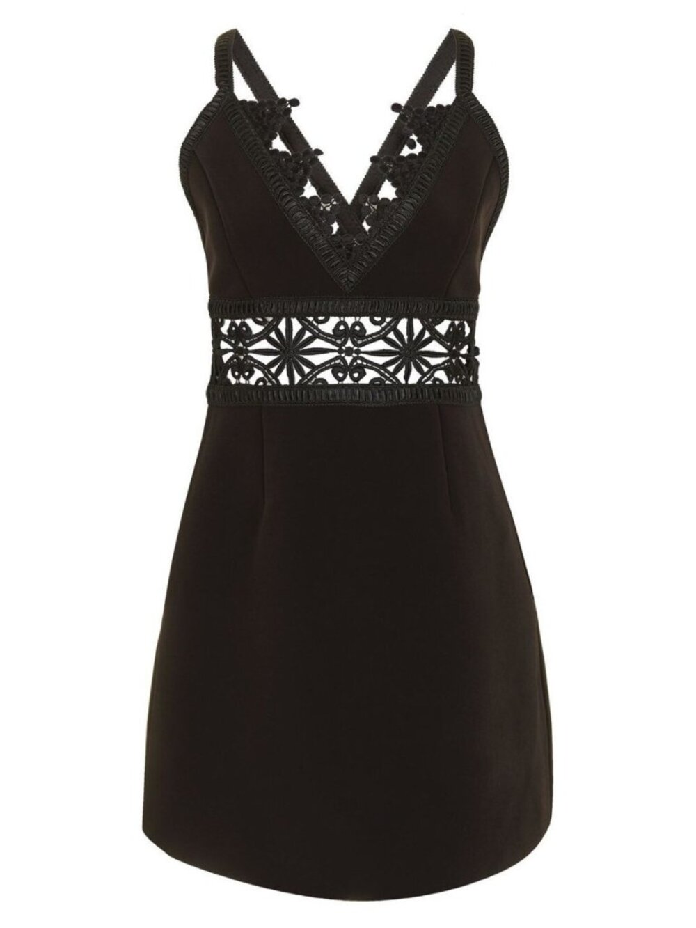 TOPSHOP Women's Crochet Lace Trim V-Neck Mini Dress Black Size EUR 40 / US 8